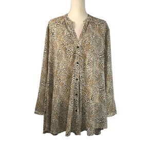 Chicos Leopard Print Button Front Tunic Top Long Sleeve Size 20-22 Chicos Size 4
